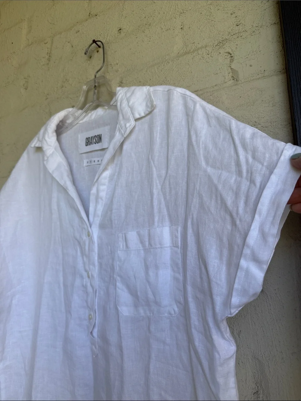 Grayson The Artist Linen Short Sleeve Shirt Midi Dress White Size Large - Picture 4 of 11